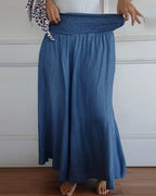 Coleen | Women’s Shirred Waist Chambray Skirt-Style Pants — TOPNEWPLACE (view 3)