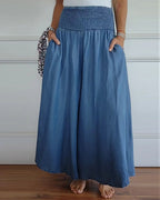 Coleen | Women’s Shirred Waist Chambray Skirt-Style Pants — TOPNEWPLACE
