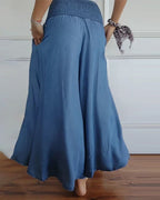 Coleen | Women’s Shirred Waist Chambray Skirt-Style Pants — TOPNEWPLACE (view 2)