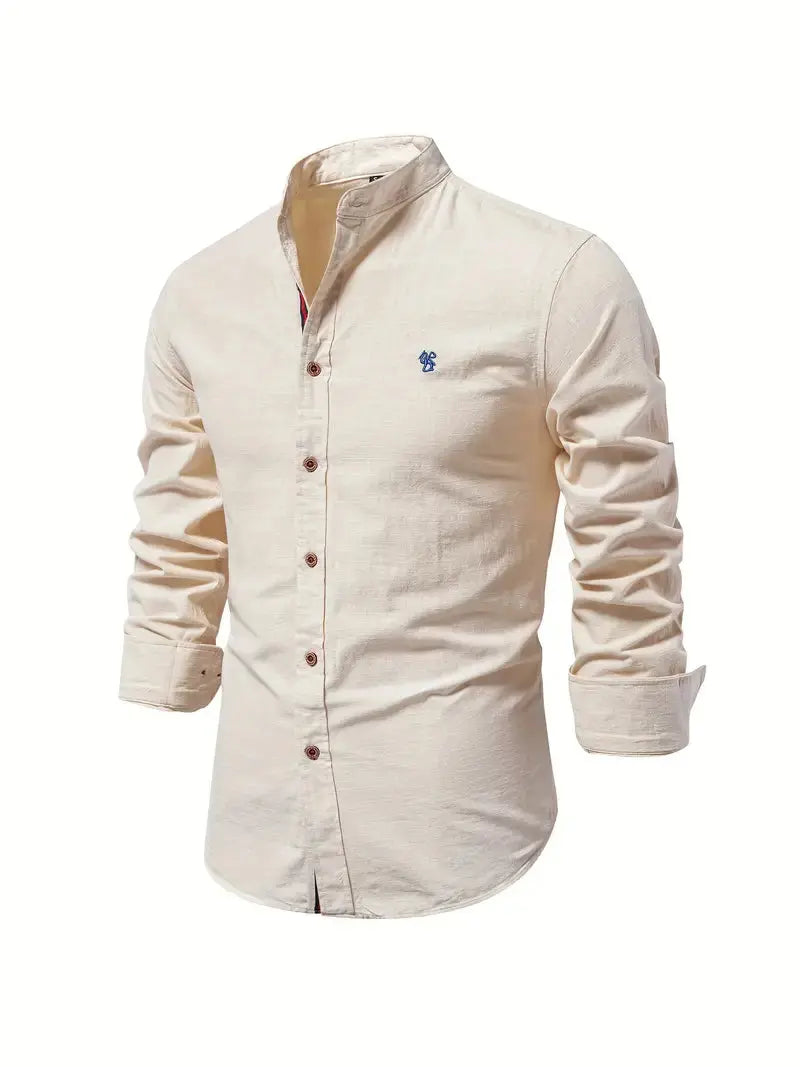Kasimir | Men's Linen Shirt with Long Sleeves and Stand Collar