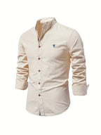 Kasimir | Men's Linen Shirt with Long Sleeves and Stand Collar