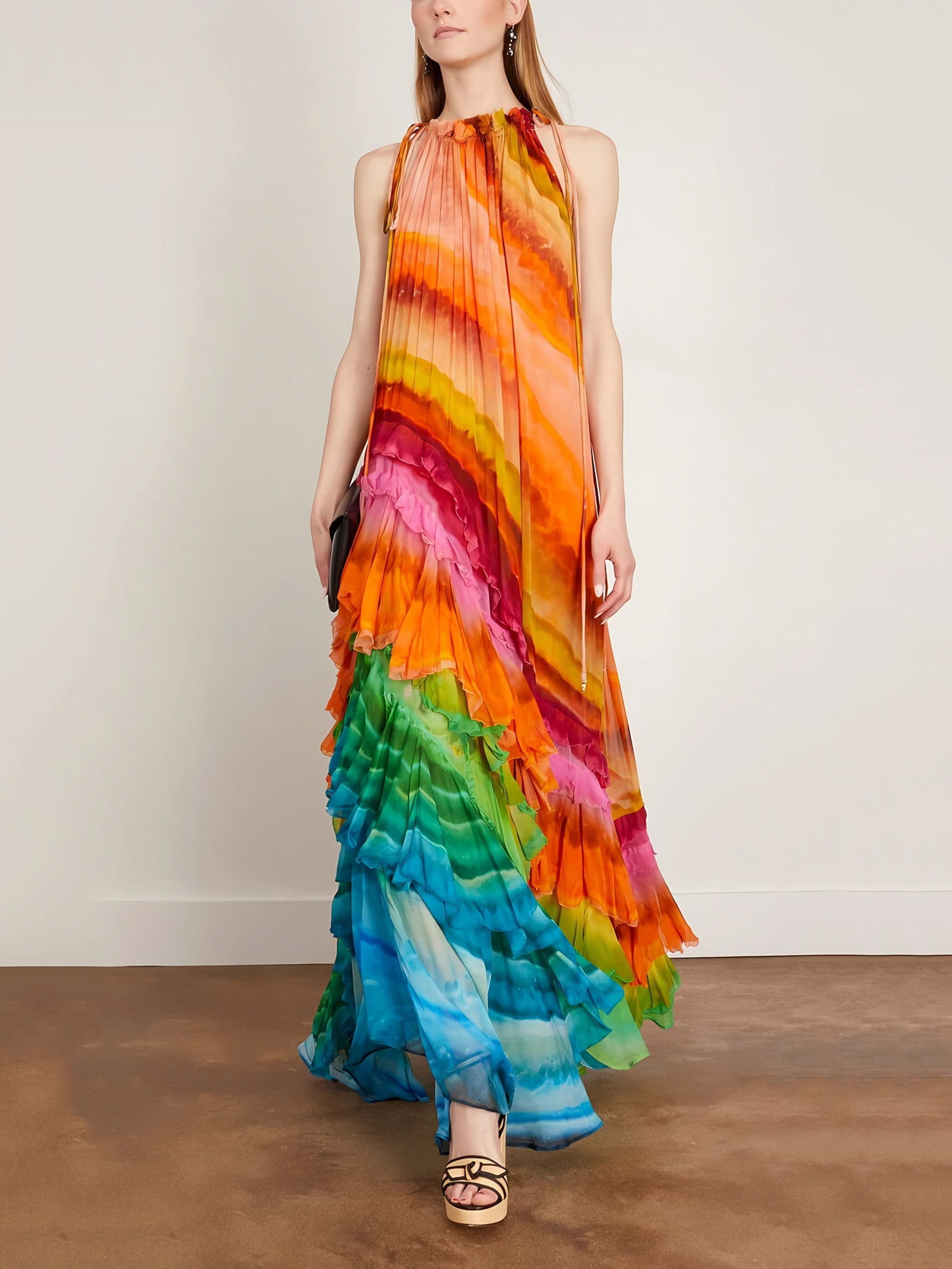 Women's Ruffle Sleeveless Halter Maxi Dress — view 4