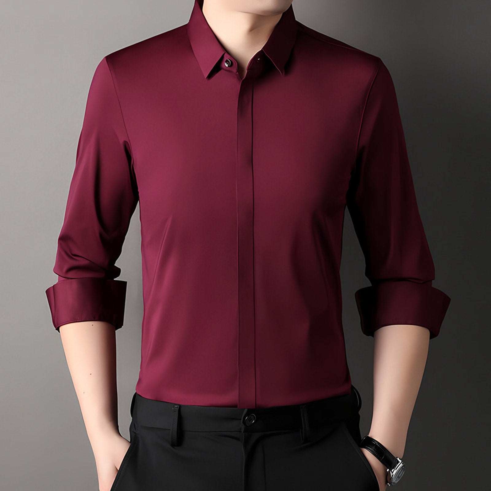 Men's Long Sleeve Johnny Collar Shirt — view 4