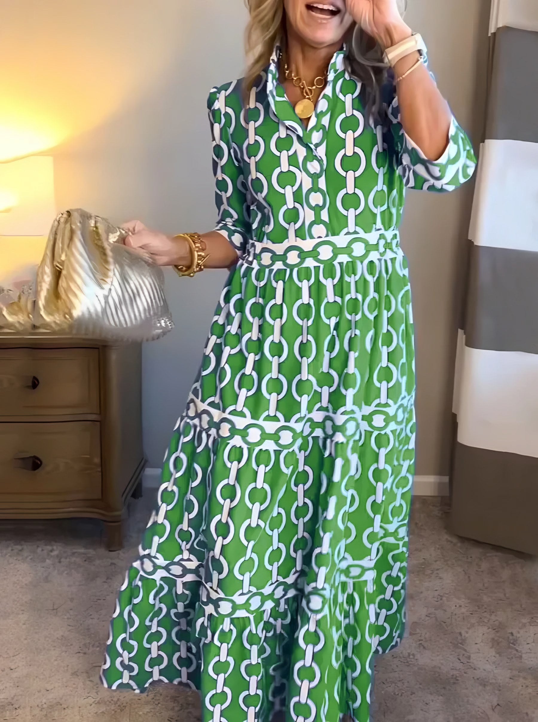 Women's Print Blouson Tiered Maxi Dress — view 6