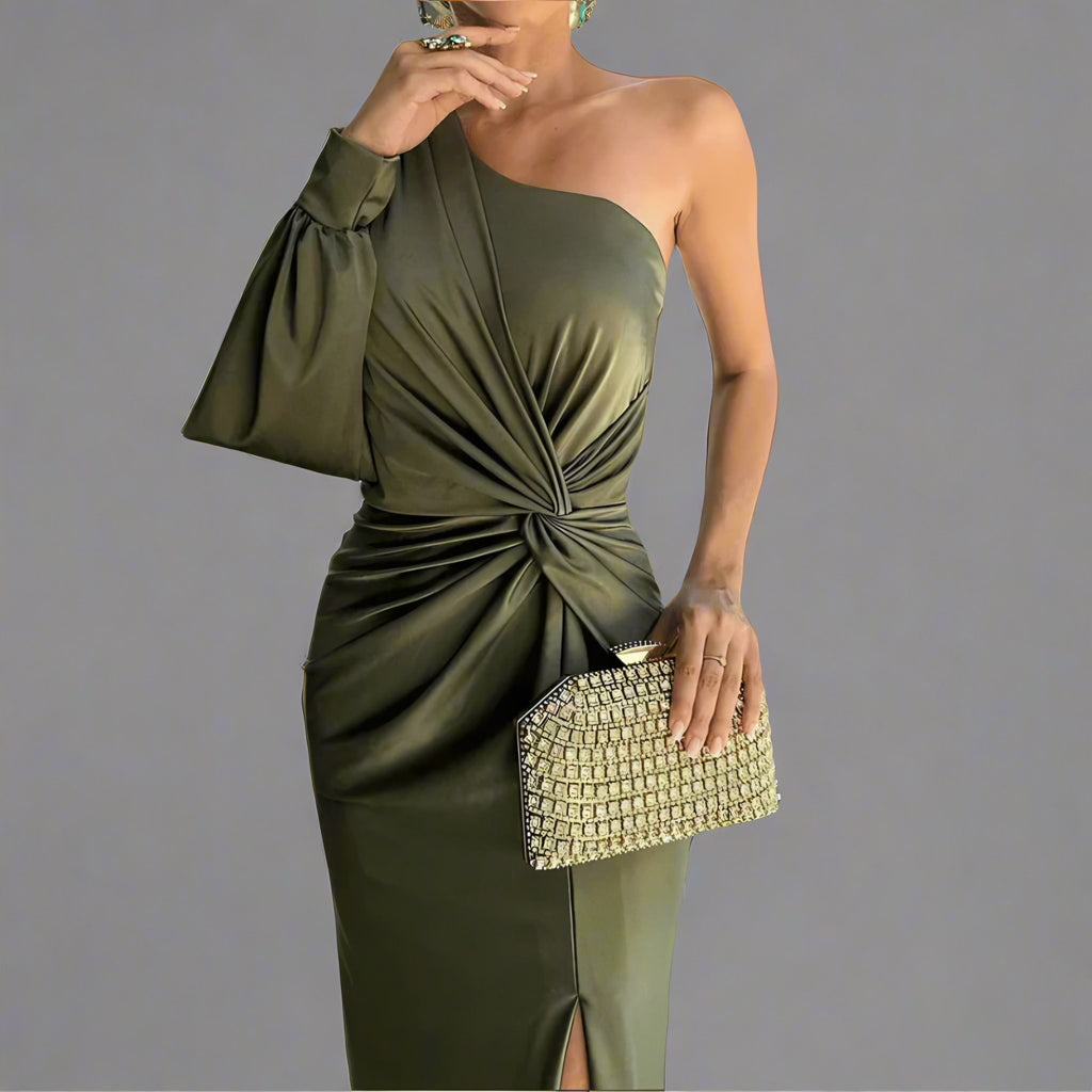 Women's One-Shoulder Front Slit Maxi Dress — view 3