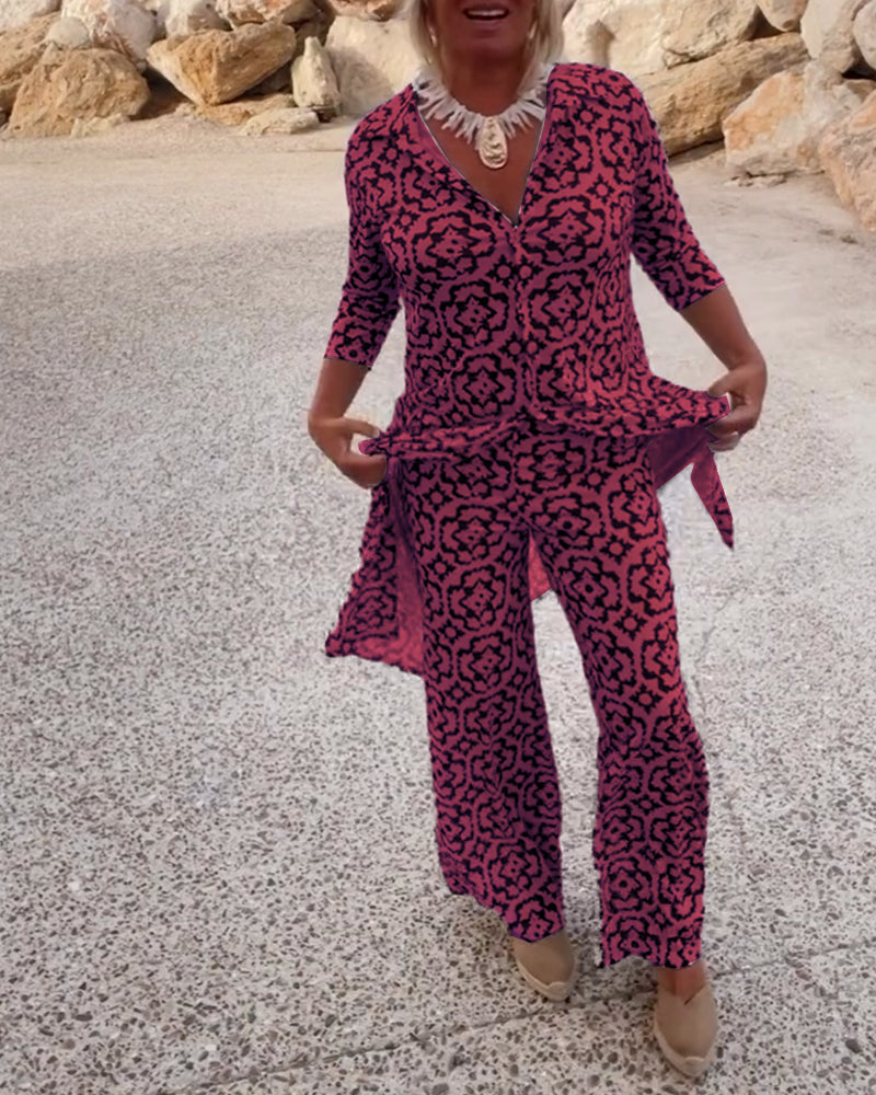 Gavriella | Women’s Geometric V-Neck Two-Piece Set — TOPNEWPLACE (view 12)