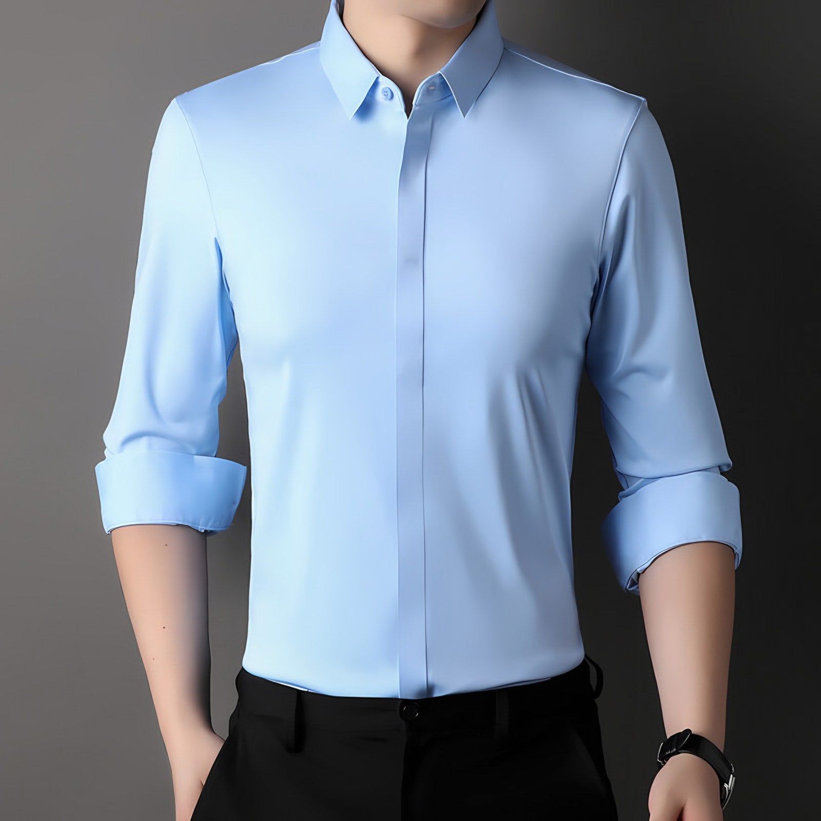 Men's Long Sleeve Johnny Collar Shirt — view 5