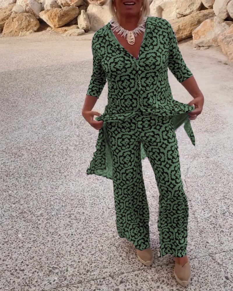Gavriella | Women’s Geometric V-Neck Two-Piece Set — TOPNEWPLACE (view 8)