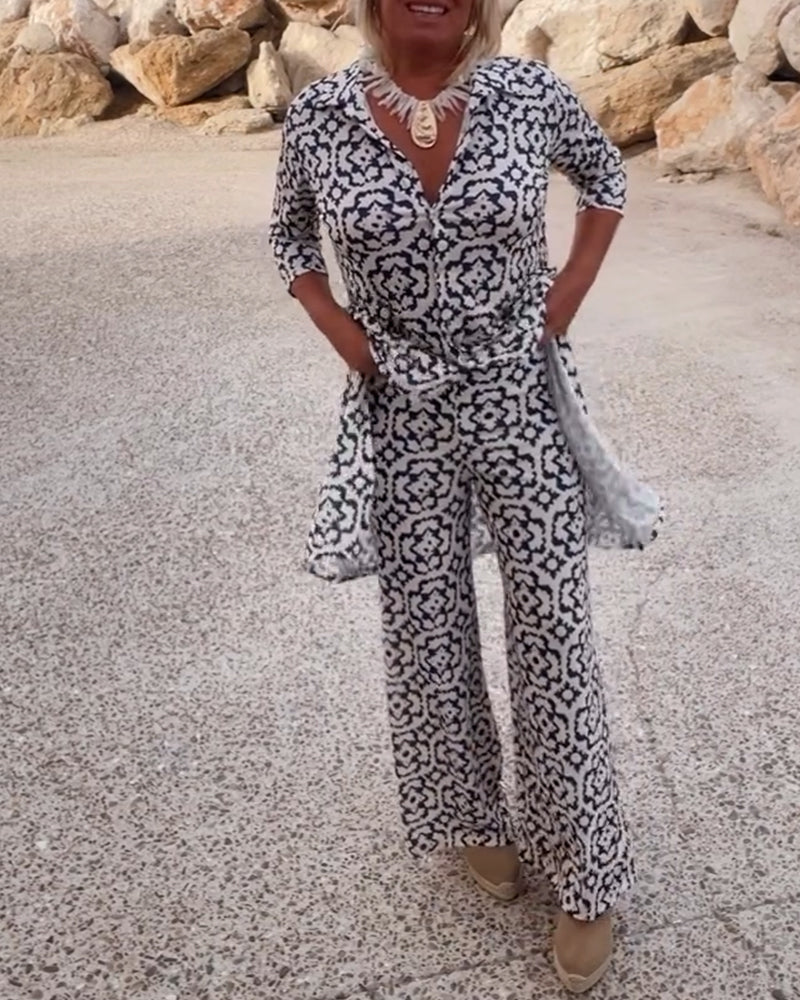 Gavriella | Women’s Geometric V-Neck Two-Piece Set — TOPNEWPLACE (view 3)