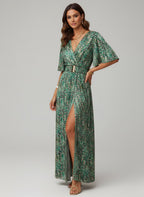 Women's Short Sleeve Wrap High Slit Maxi Dress — view 2