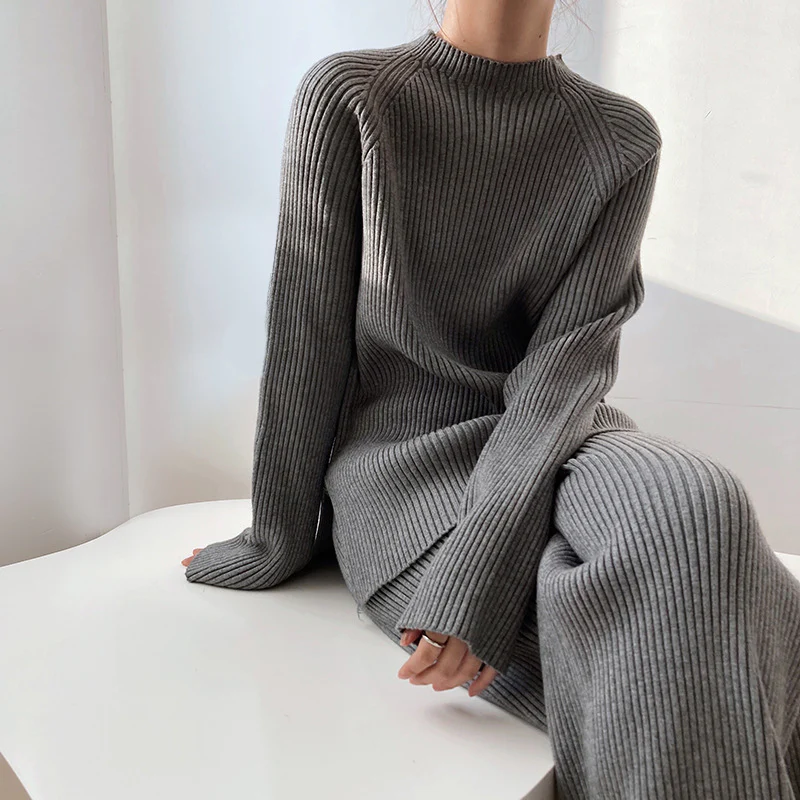 Jelena | Women’s Long Sleeve Ribbed Knit Wide Leg Two-Piece Set — TOPNEWPLACE (view 5)