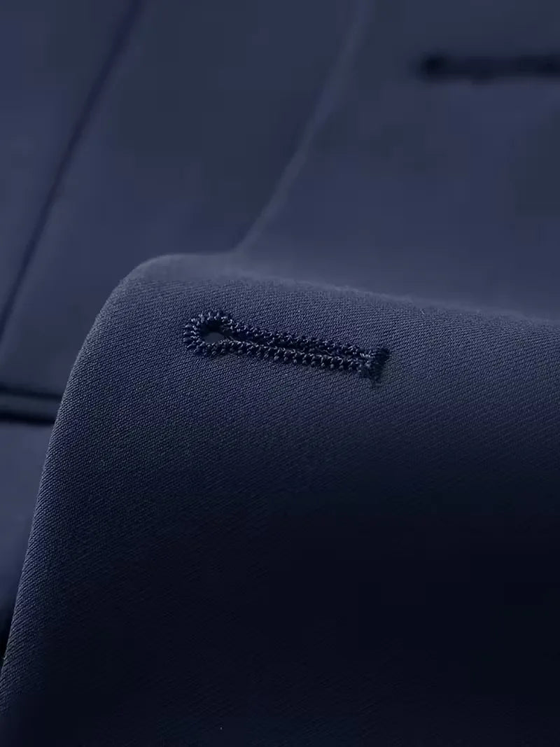 Erasmus | Men's Slim Fit Double-Breasted Three-Piece Suit Set with Waistcoat