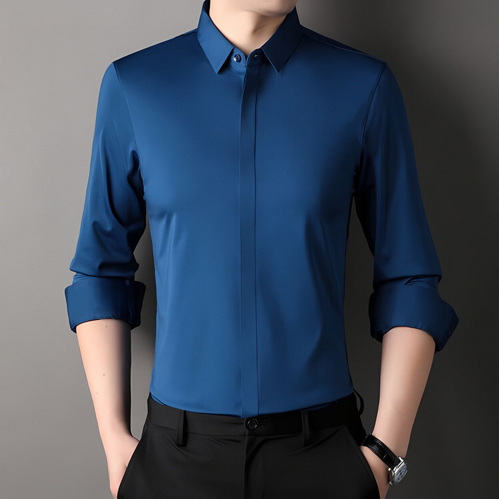 Men's Long Sleeve Johnny Collar Shirt — view 6