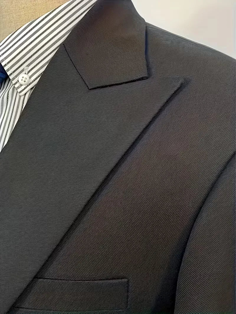 Erasmus | Men's Slim Fit Double-Breasted Three-Piece Suit Set with Waistcoat