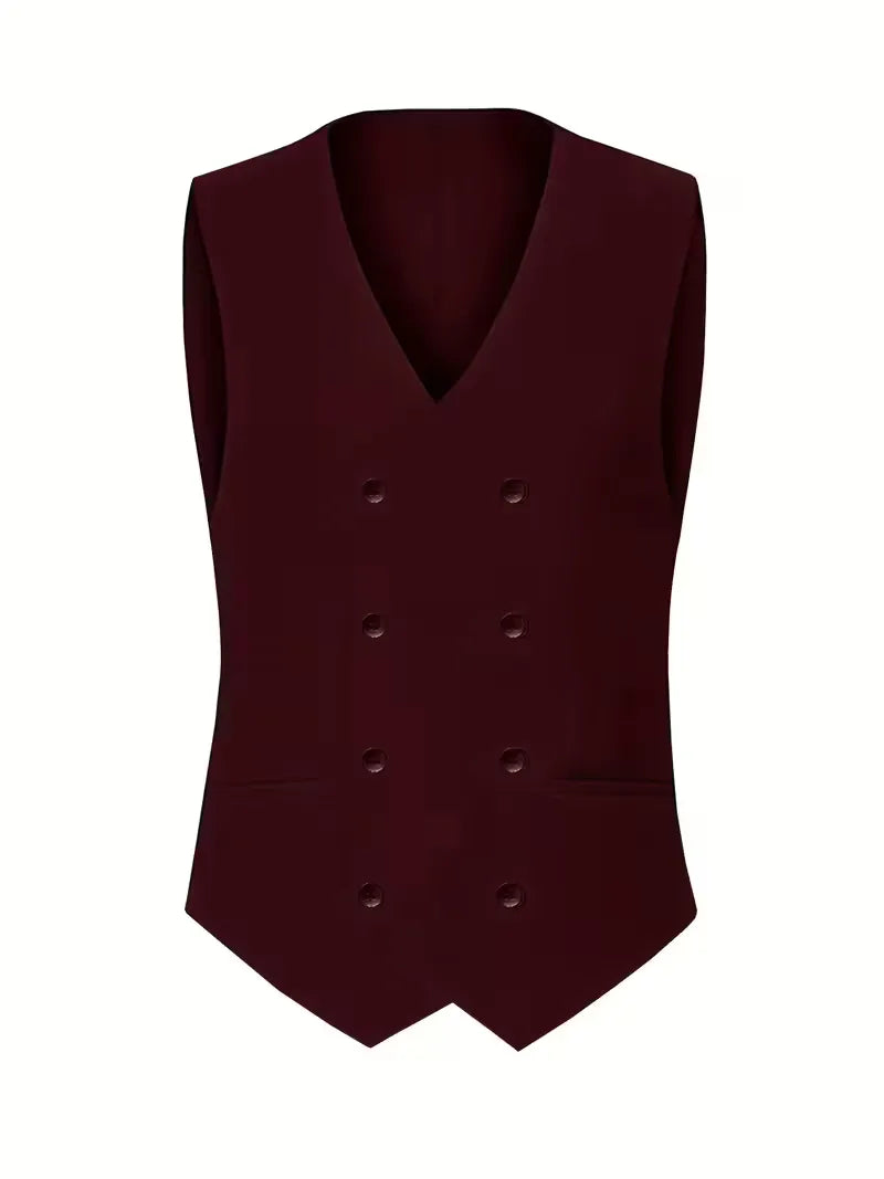 Erasmus | Men's Slim Fit Double-Breasted Three-Piece Suit Set with Waistcoat