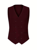 Erasmus | Men's Slim Fit Double-Breasted Three-Piece Suit Set with Waistcoat