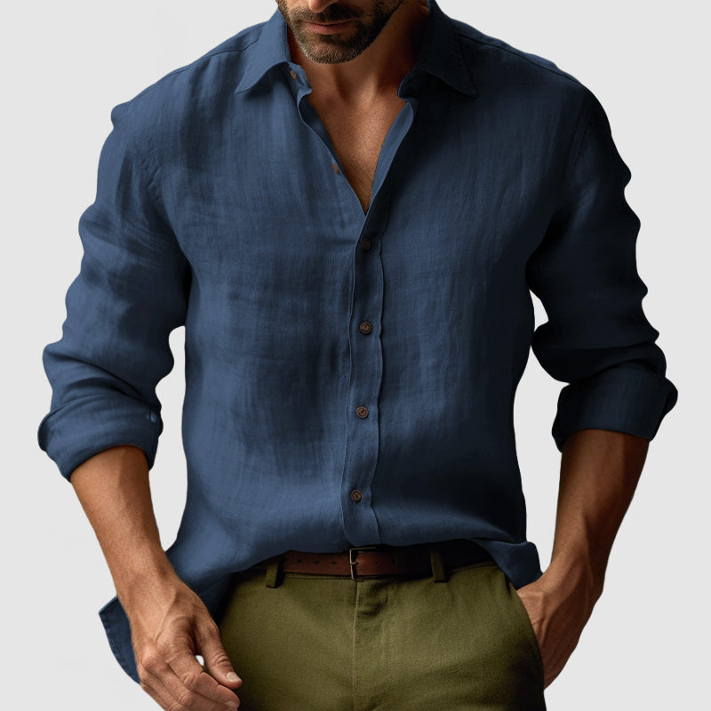 Fritjof | Men's Linen Shirt with Button-Down Collar and Long Sleeves