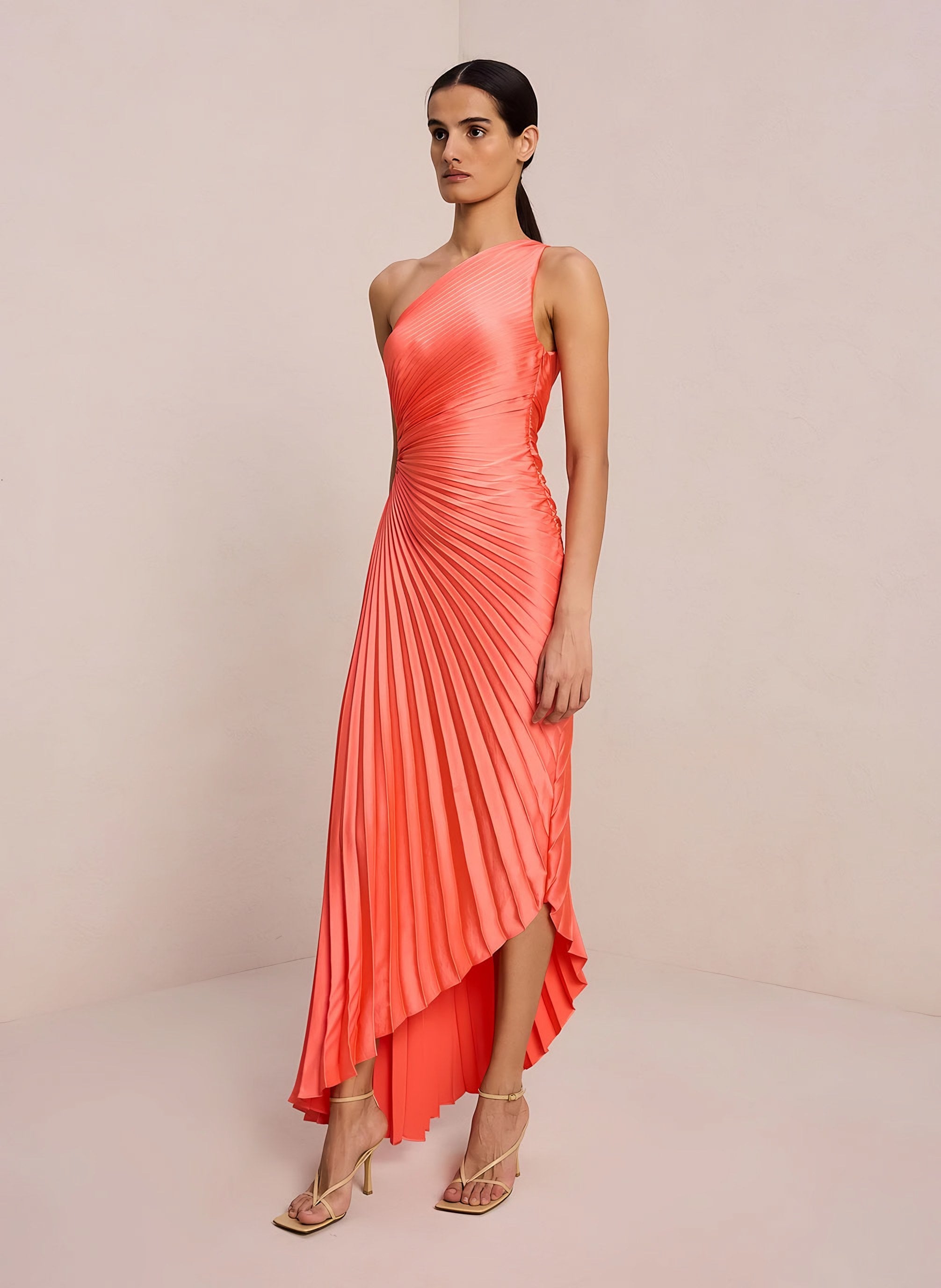 Women's One-Shoulder Pleated Maxi Dress — view 6