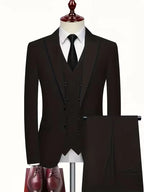 Erasmus | Men's Slim Fit Double-Breasted Three-Piece Suit Set with Waistcoat