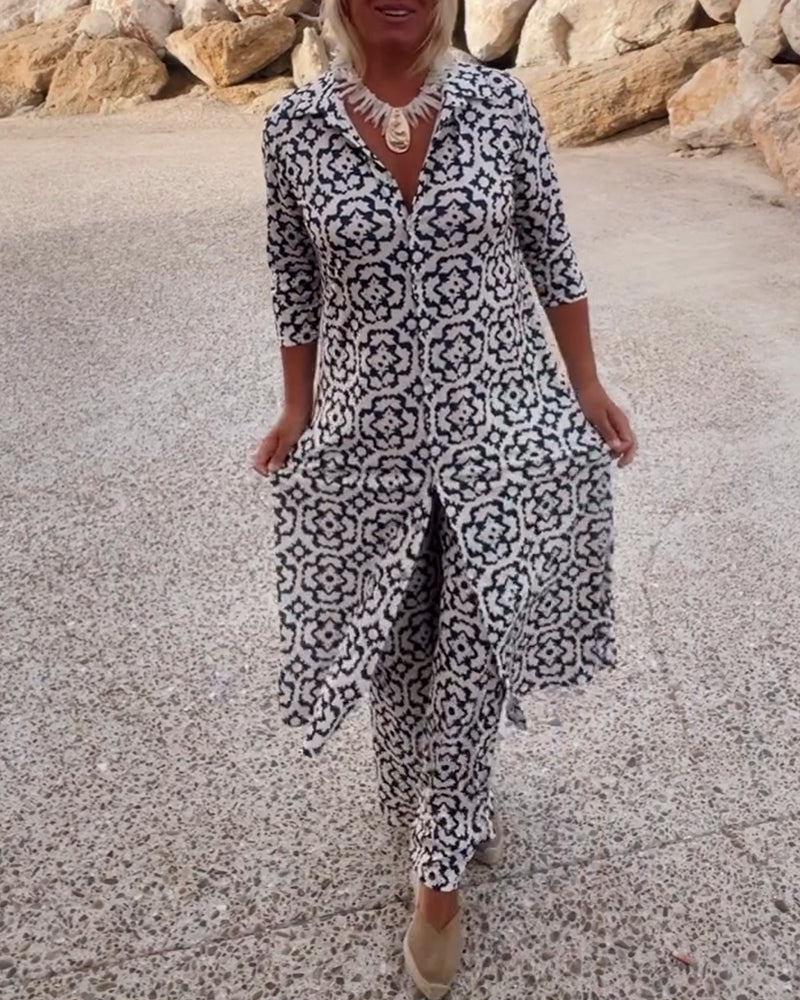 Gavriella | Women’s Geometric V-Neck Two-Piece Set — TOPNEWPLACE