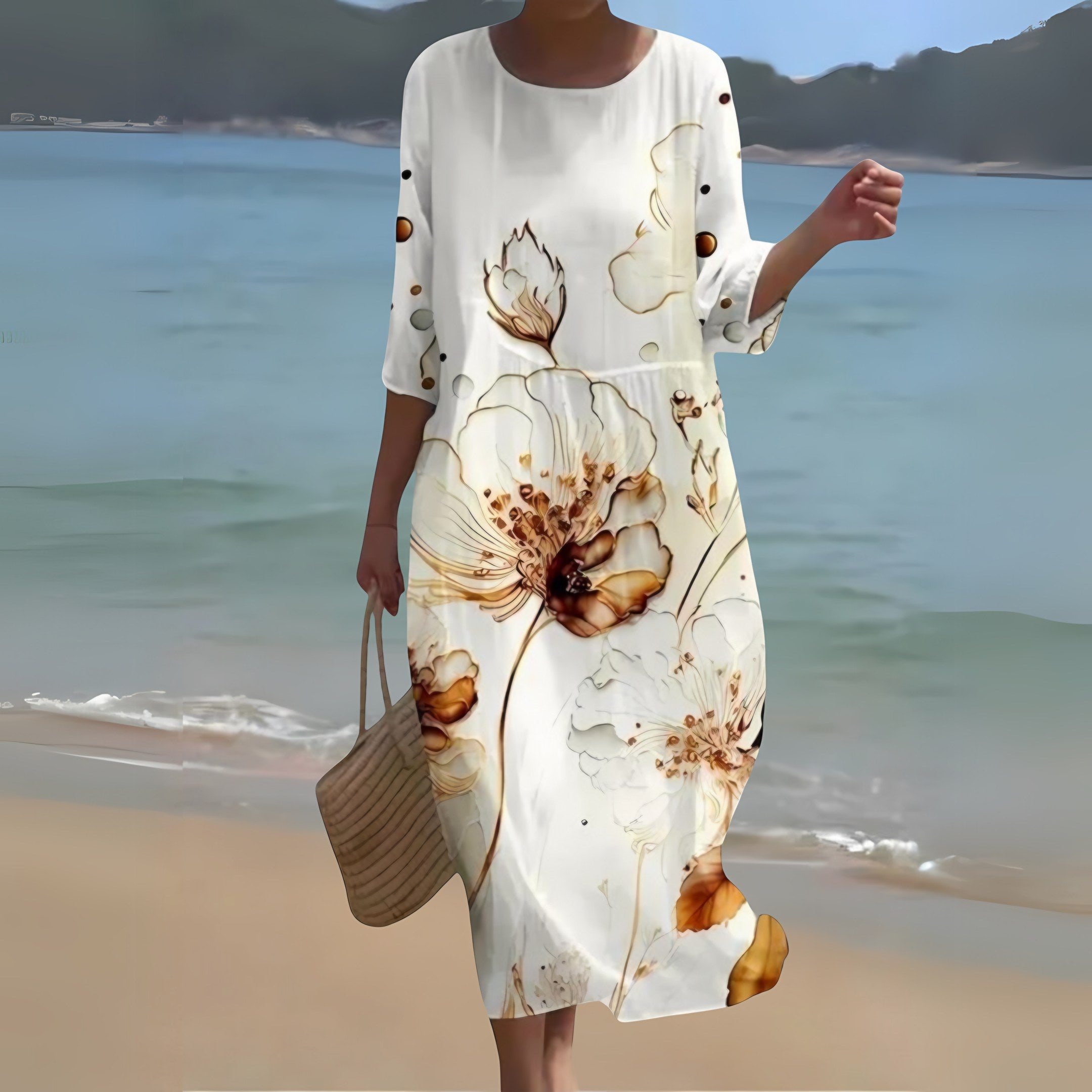 Women's Long Sleeve Caftan Maxi Dress — view 5