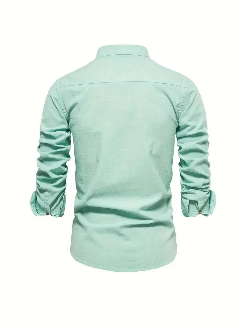 Kasimir | Men's Linen Shirt with Long Sleeves and Stand Collar