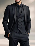 Erasmus | Men's Slim Fit Double-Breasted Three-Piece Suit Set with Waistcoat