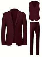 Erasmus | Men's Slim Fit Double-Breasted Three-Piece Suit Set with Waistcoat