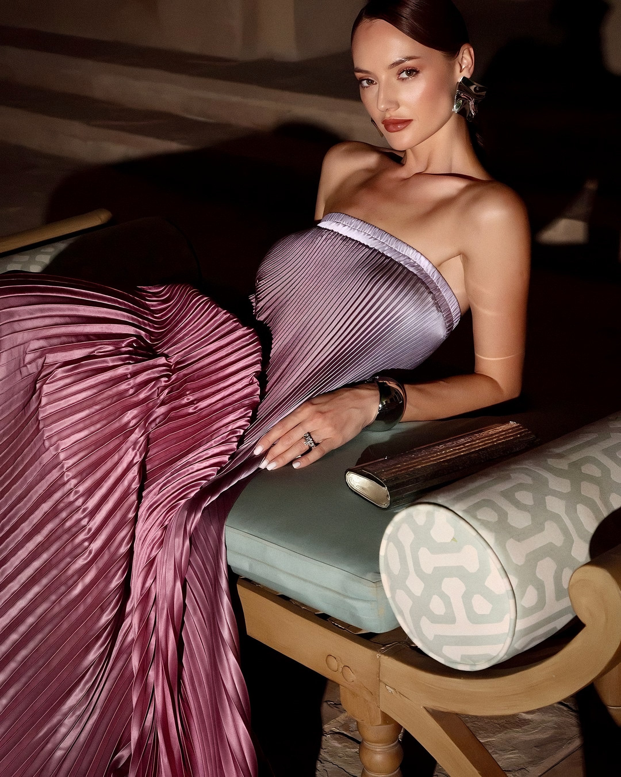 Women's Strapless Pleated Evening Maxi Dress — view 4