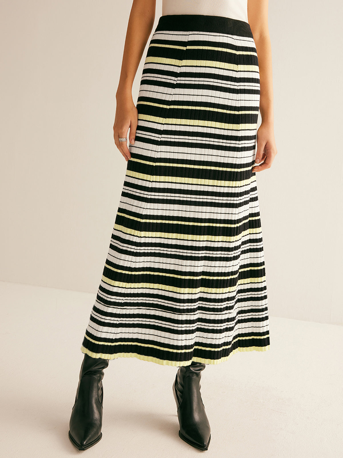 Cornelia | Women’s Striped Knit Midi Skirt — TOPNEWPLACE (view 2)