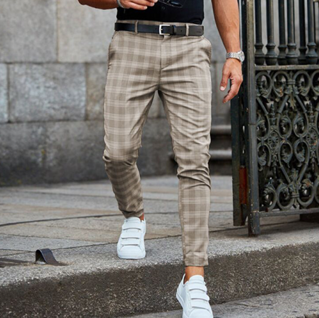 Stretchy Checkered Chino Pants For Men — Comfortable Waist