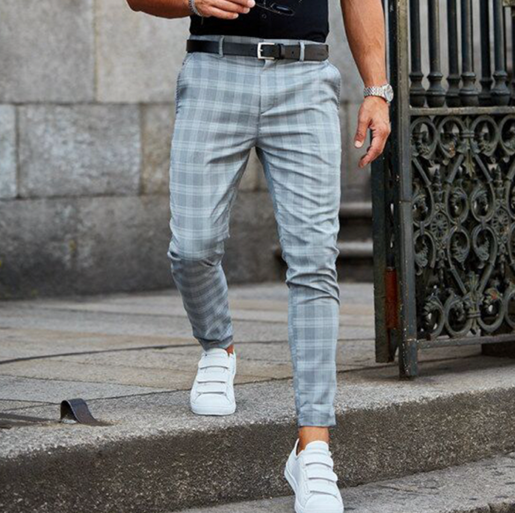 Stretchy Checkered Chino Pants For Men — Comfortable Waist