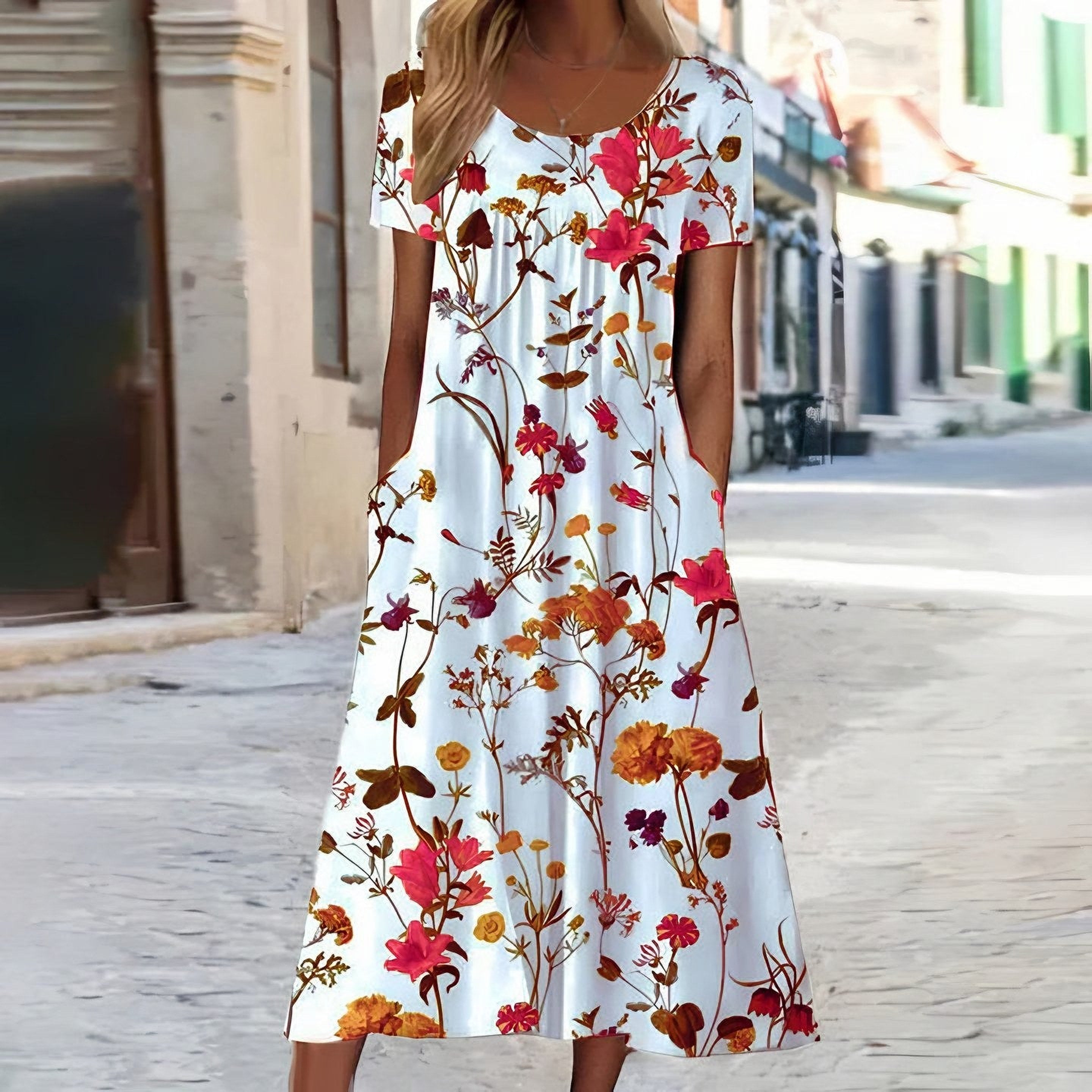 Women's Short Sleeve Floral Maxi Dress — view 1