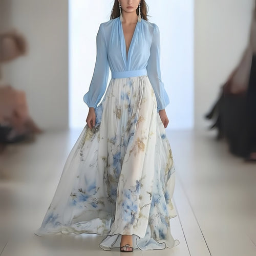 Women's Long Sleeve Floral Maxi Dress — view 1