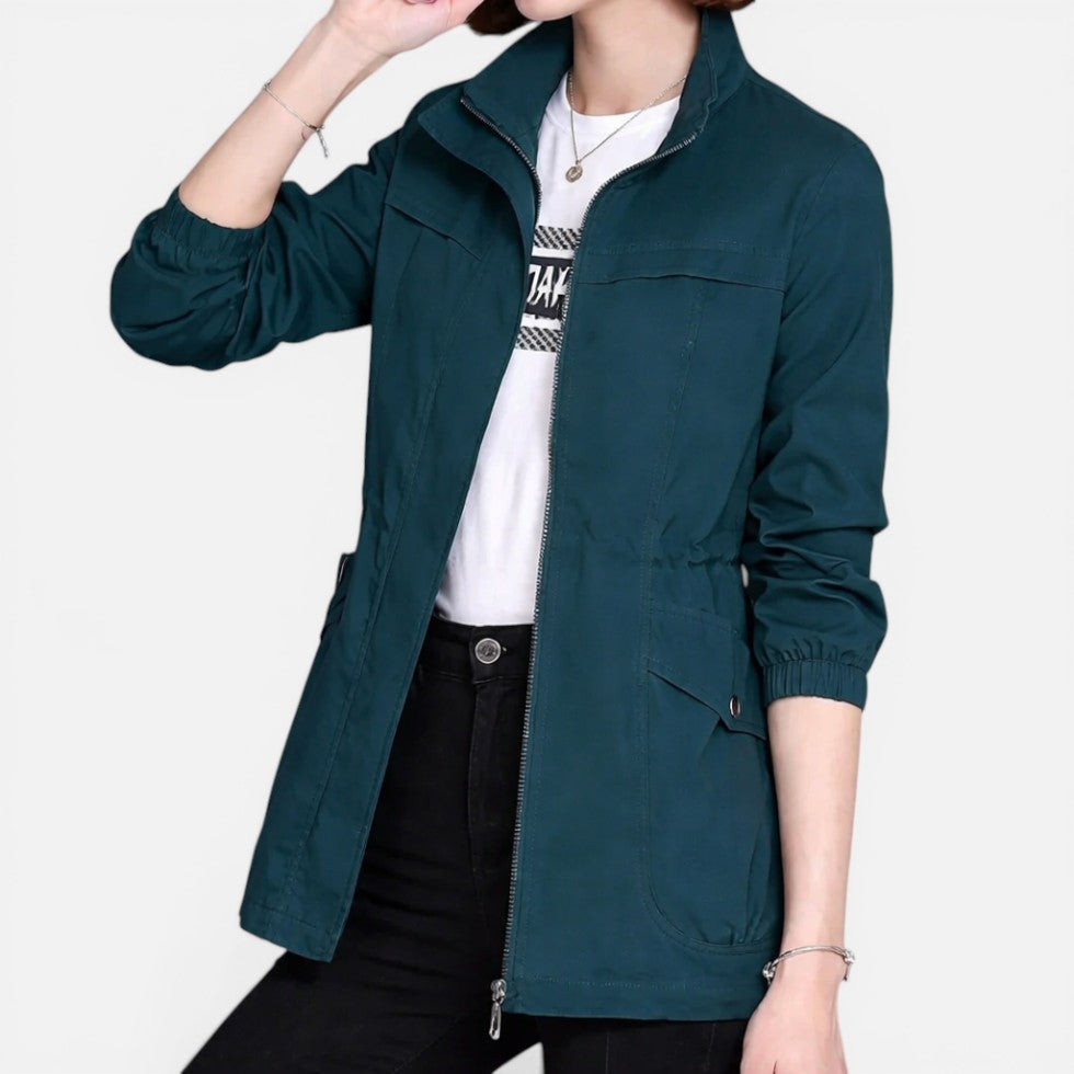 Womens Light Zip Up Jacket Drawstring Waist — Warm