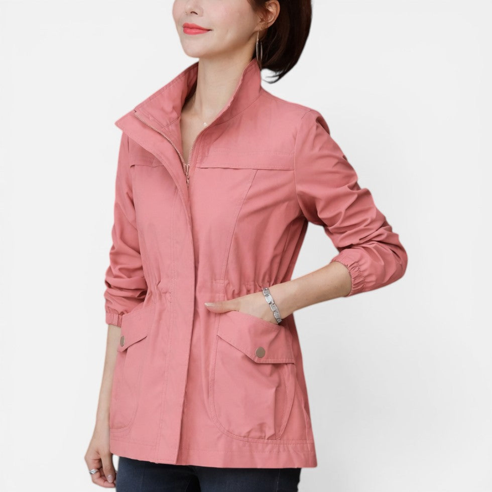 Womens Light Zip Up Jacket Drawstring Waist — Warm
