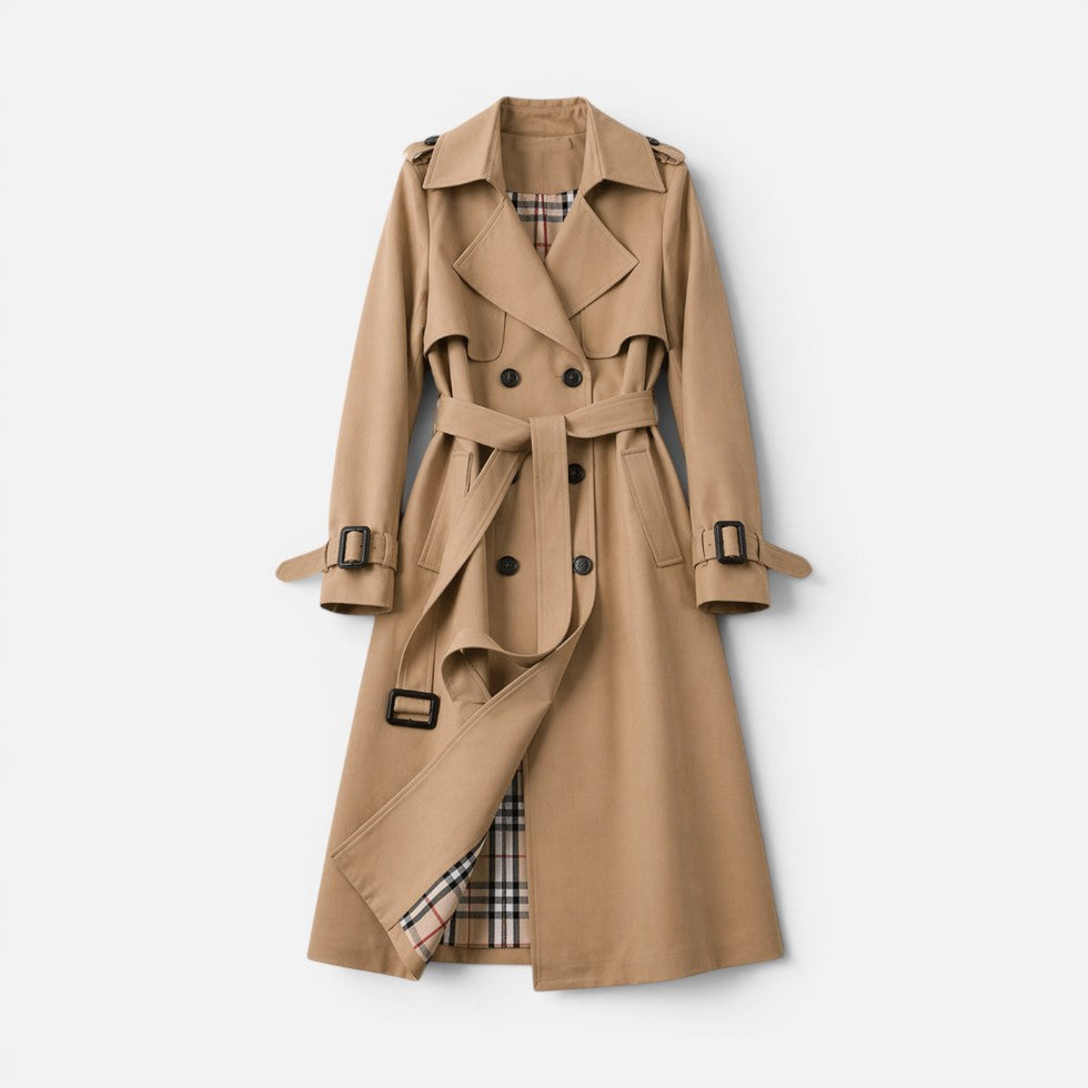 Womens Longline Trench Coat Belted Double Breasted — Warm