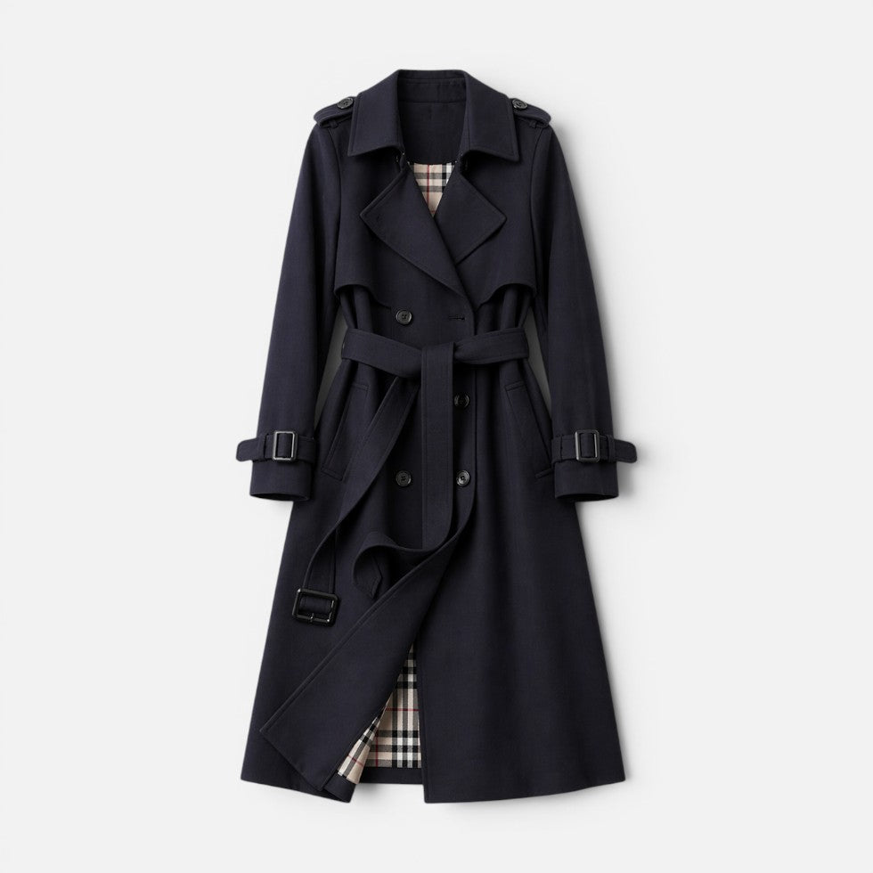 Womens Longline Trench Coat Belted Double Breasted — Warm