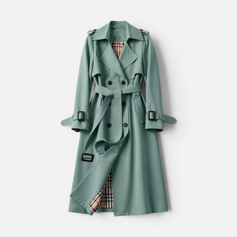 Womens Longline Trench Coat Belted Double Breasted — Warm