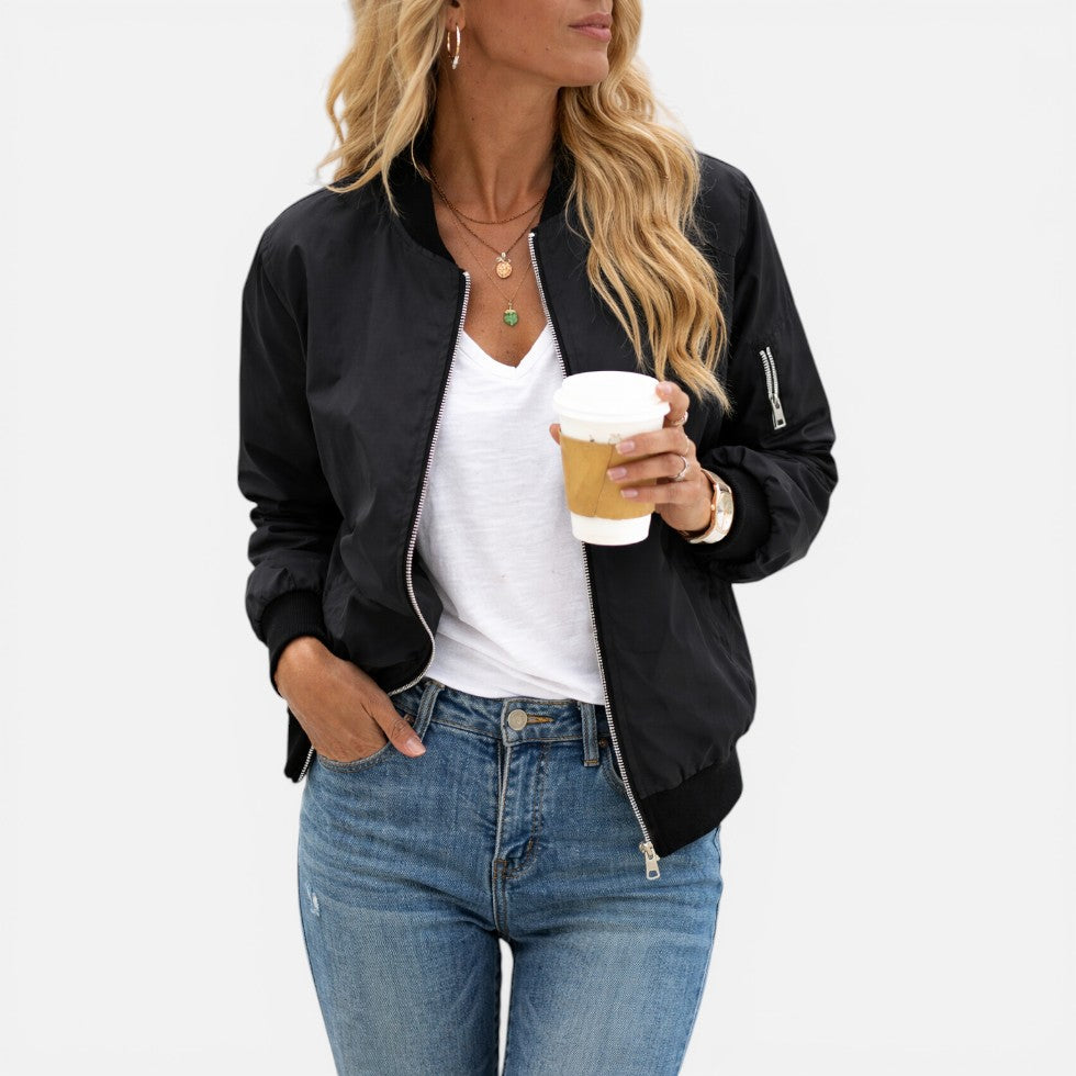 Zip Up Light Bomber Jacket — Warm