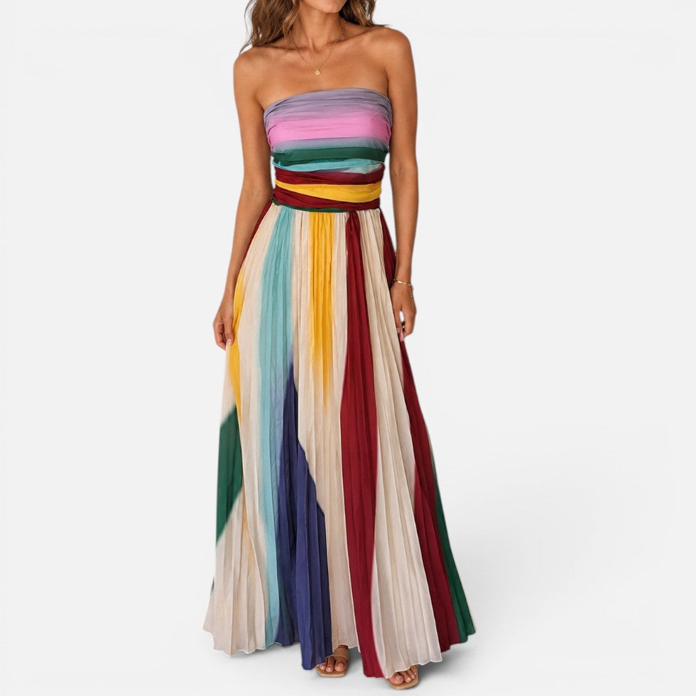 Strapless Pleated Maxi Dress — Flattering Fit