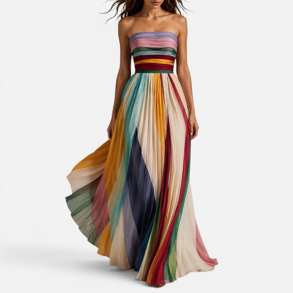 Strapless Pleated Maxi Dress — Flattering Fit