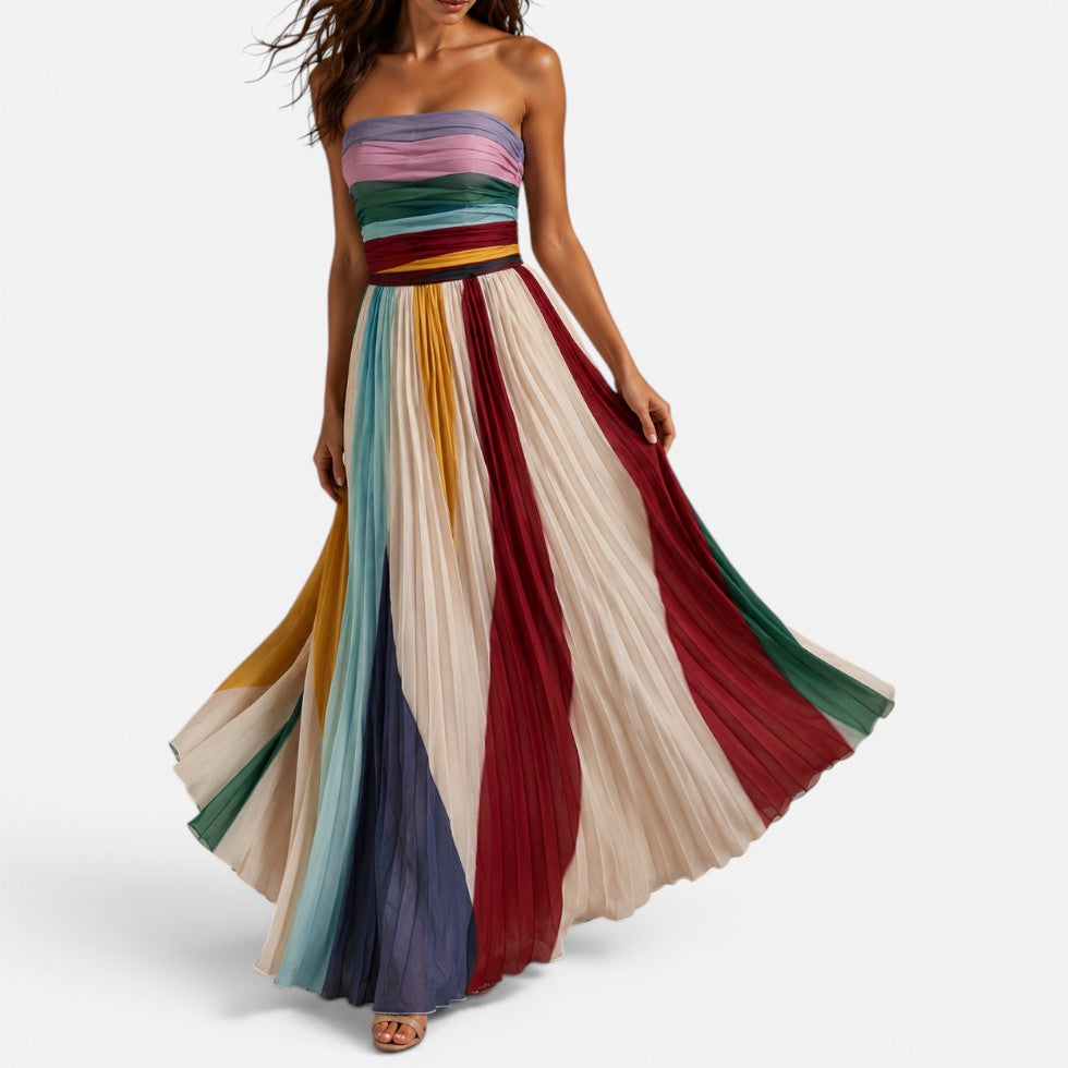 Strapless Pleated Maxi Dress — Flattering Fit