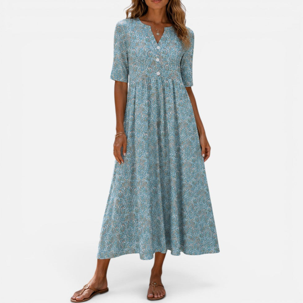 Floral Print Midi Dress With Button Front — view 1
