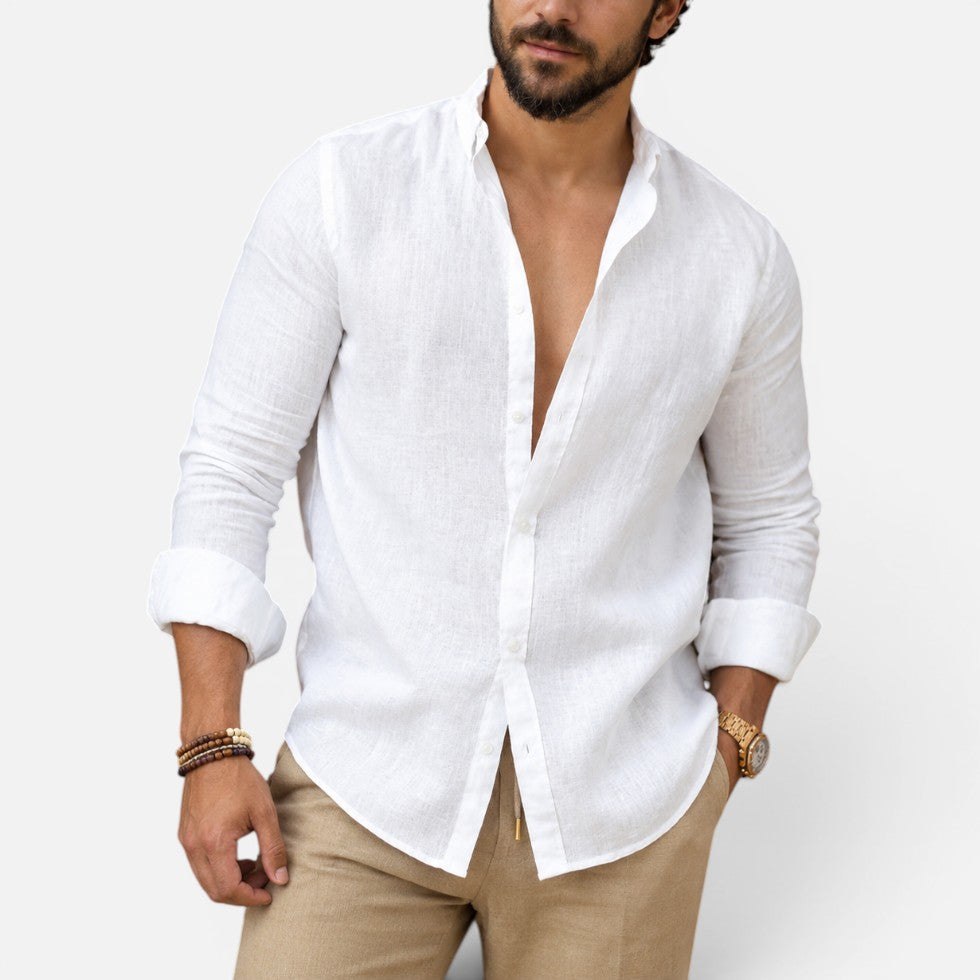 Mens Linen Look Button Shirt — Breathable