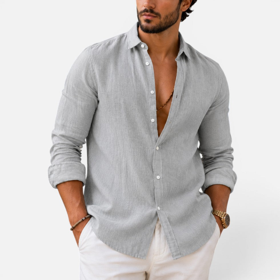Mens Linen Look Button Shirt — Breathable