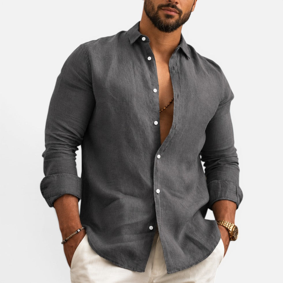 Mens Linen Look Button Shirt — Breathable