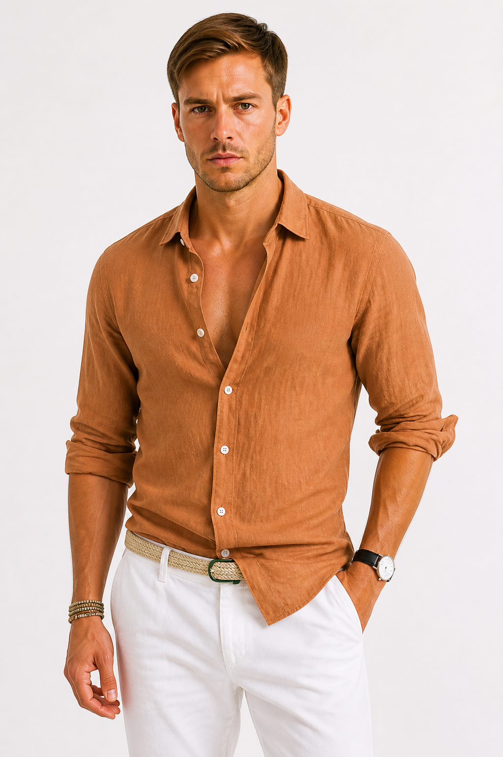 Ennio | Men's Linen Oxford Shirt with Rolled Sleeves