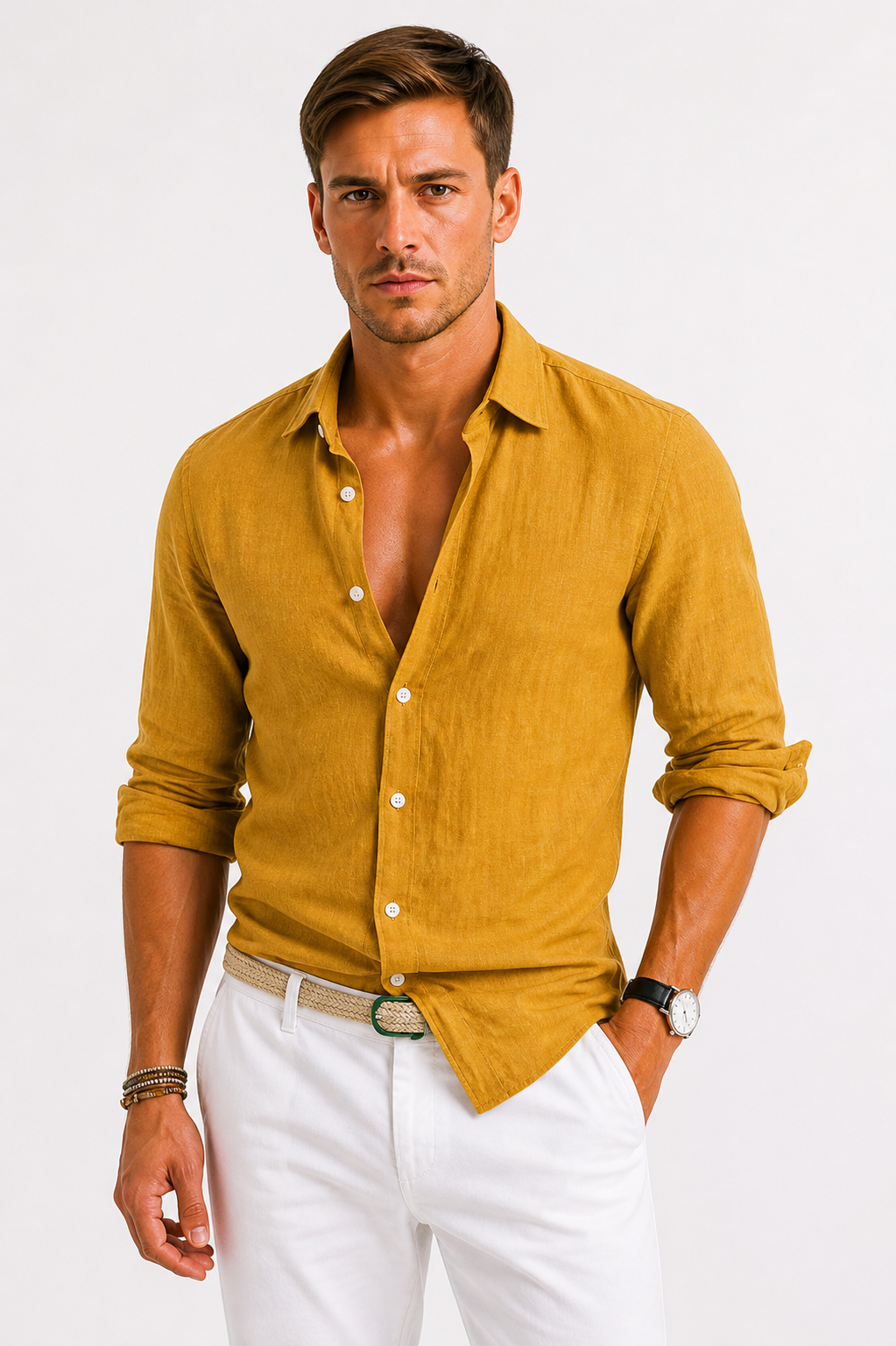 Ennio | Men's Linen Oxford Shirt with Rolled Sleeves