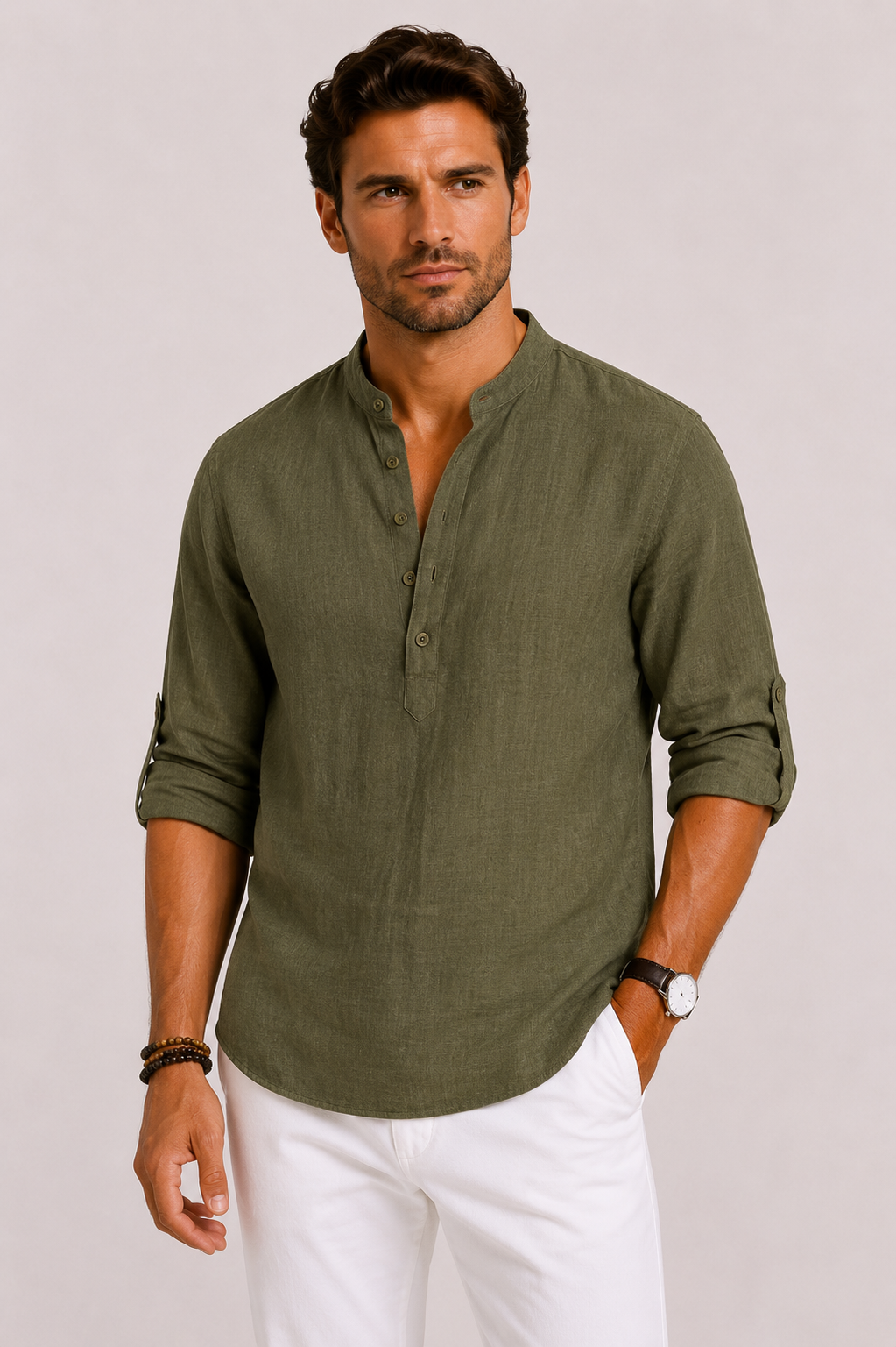 Ignatius | Men's Linen Shirt with Stand Collar